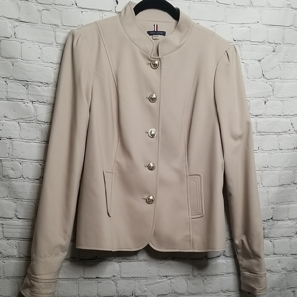 Tommy Hilfiger Beige Khaki Nehru Collar Jacket Size 14